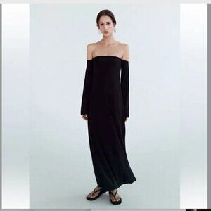 Zara Off-The-Shoulder Long Sleeve Midi Dress